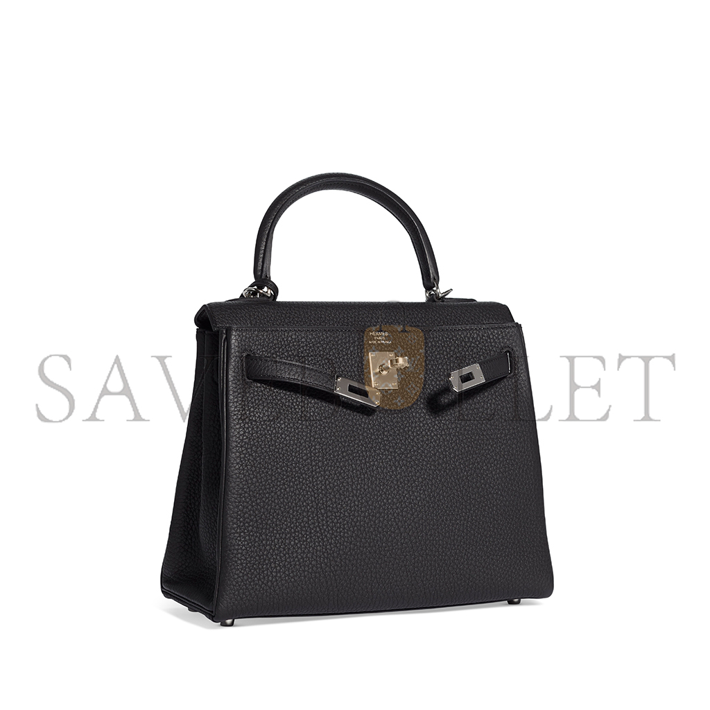 H**mes a black togo leather retournÉ kelly 25 with palladium hardware (25*17*7cm)